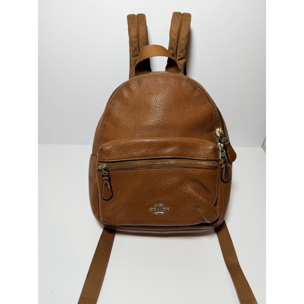 Coach Saddle Leather Mini Charlie Backpack F38263 Pebble Leather Backpack.